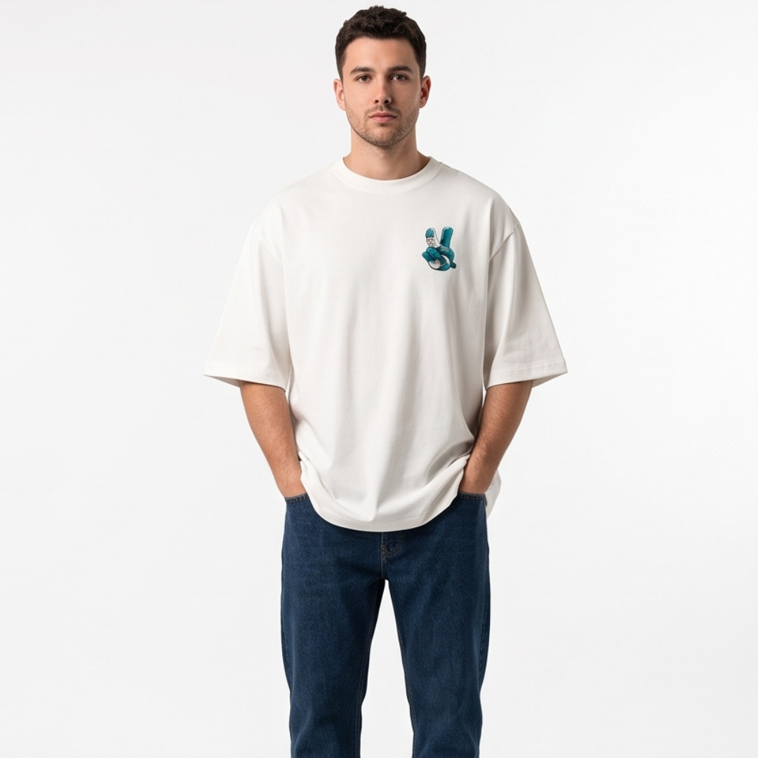 Camisa Oversized Suedine Peace Hand Blue - Tamanho G