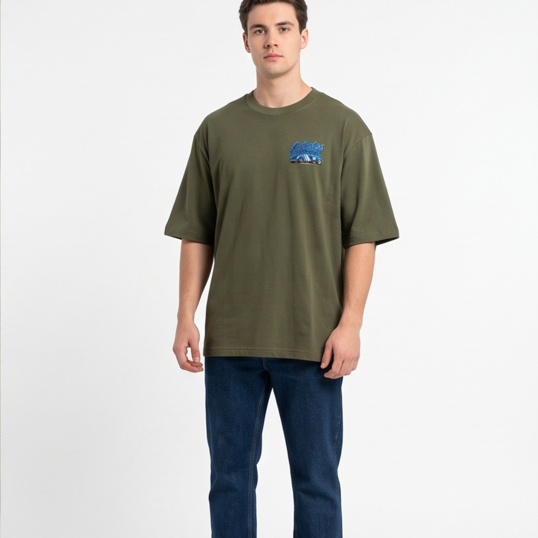 Camisa Oversized Suedine Olive Blue Car - Tamanho M